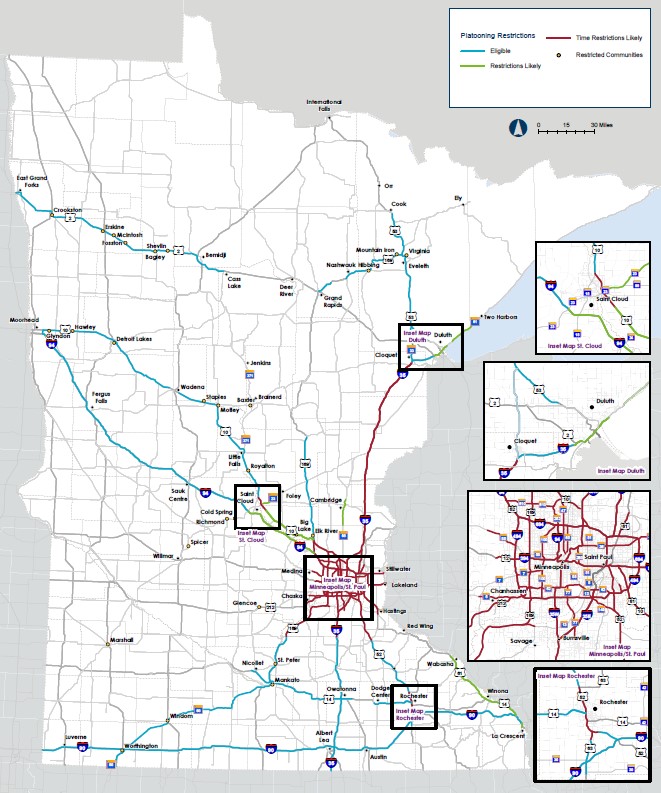 Map showing available truck platooning routes